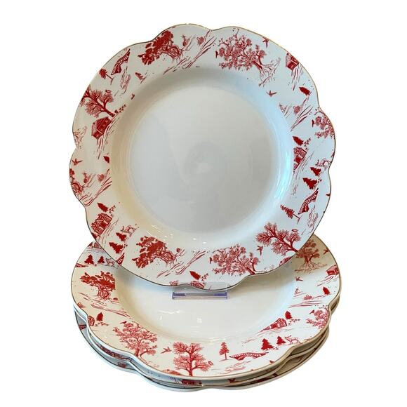4pc Grace Teaware Christmas Dinner Plates Holiday Red Winter Village Toile 11in - Picture 1 of 16